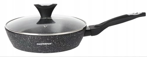MASTERPAN Antihaft-Bratpfanne 20cm, marmorierte beschichtete Bratpfanne, induktionsgeeignet, tiefe Bratpfanne, Wok, Schnellbratpfanne MIT DECKEL MP -2312