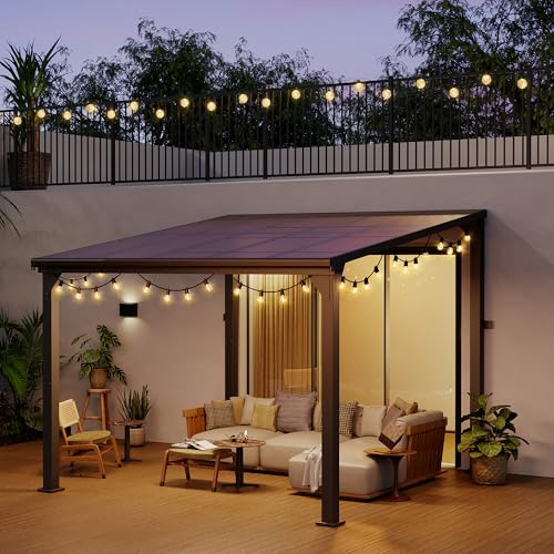 Pamapic 10 * 10FT Wall Mounted Gazebo,Hardtop Lean to Pergola,Outdoor Gazebo,Aluminum Frame Pergola,UV Resistant Polycarbonate Roof,Outdoor Patio Awnings for Deck,Backyard