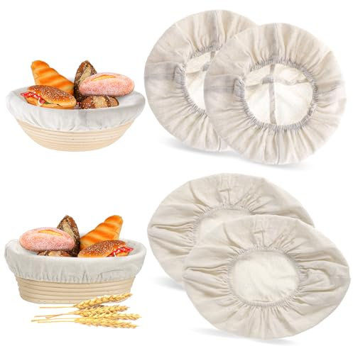 4Pcs Banneton Liner, Bread Proofing Basket Liners for Oval & Round Banneton Basket, Sourdough Bread Proofing Cover, Cloth Banneton Cover Banneton Liner for Rising Dough Home Baking Supplies (25cm)