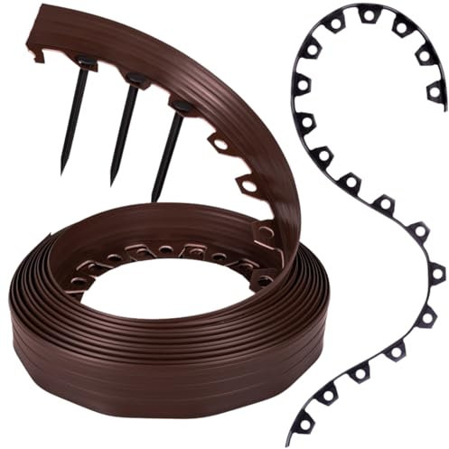 GARDENIX Bordo flessibile per prato, in plastica, resistente alle intemperie, rotondo, per aiuole, 10 m, 20 ancore, altezza 6 cm, per giardini e robot tosaerba