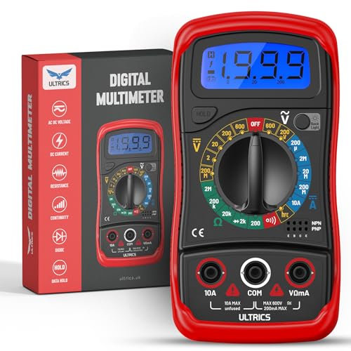 ULTRICS Digital Multimeter Voltmeter Ammeter Ohmmeter with Test Leads, Multi Tester Measures OHM AC DC Voltage Current Resistance Circuit Continuity Diodes Electric Tester with Backlight LCD Display