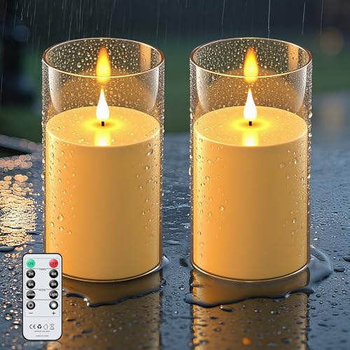 Forever Speed 2PCS Candele LED Esterni Impermeabili con Telecomando & Timer, 10cm x 17.5cm Acrilico Candele Senza Fiamma a Batteria Lumini LED Grandi Decorazione per Esterni - Dorato