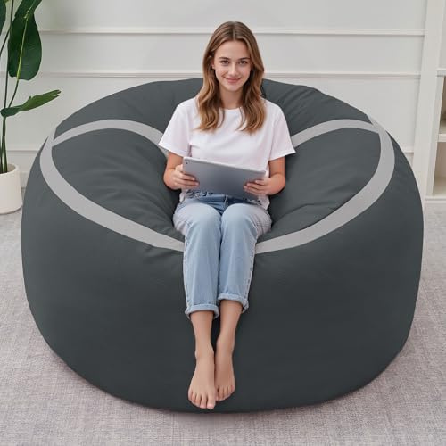 HABUTWAY Bean Bag Chair, 3FT Large Bean Bag Chair with Removable Cover, Comfy Beanbag Chair with Memory Foam Filling, Bean Bag Sofa for Living Room Bedroom Reading Room, Dusty Grey&Light Grey