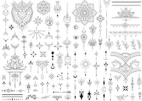 Sugeru 4 Feuilles Super Durable Tatouage Temporaire, 2 Semaines, l'original | Résistant à l'eau + Vegan + Nouvelle Tech | Faux Tatouage, Tatouage Ephemere Femme, Tatoo Temporaire (D2)