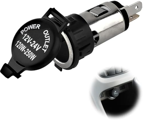12V-24V Cigarette Lighter Socket (with Dustproof Cover) – 120W Waterproof Model, Compatible with 12V-24V Power Outlet Systems, Ideal for Cars, Motorcycles, Boats, Tractors & More