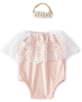 Set of 2pcs Baby Romper and Headwear Girls Jumpsuit Costume Accessories Photography Props for Newborns Photoshoots Baby Photography Costume