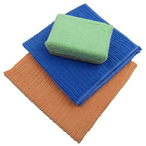 PREMIUM Profi Pflege SET Natur ECHT-Leder Schwamm 2x Microfasertuch Autoschwamm