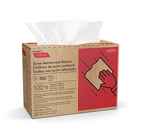 Cascades® PRO Tuff-Job™ Scrim Reinforced Wipers, 100% Recycled, 9 1/4 x 12 1/2, White, Pack Of 150