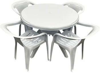 WHITE Patio Garden Furniture, Patio Table and Chairs, Outdoor Garden Dining Table and Chairs Set