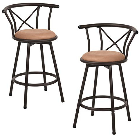 MEUBLE COSY Juego de 2 taburetes de bar con altura giratoria, con reposapiés acolchado, respaldo y cojín