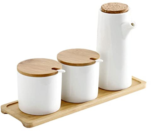 Lurrose Keramik Gewürzflaschen Set Mit Ölspender Und Tablett 6.7X6.5X3 Zoll Für Küche Und Kochen Staubdicht Und Feuchtigkeitsbeständig Ideal Für Flüssiggewürze