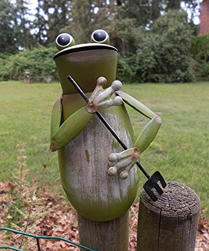 Deko-Impression Zaunfigur Zaunhocker Gartendeko arbeitsamer Frosch mit Forke 15,5 cm