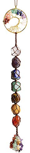 7 Chakra Stone Healing Crystal Tree of Life Wall Hanging Home Interior Decoration，Window Decoration，Yoga Meditation