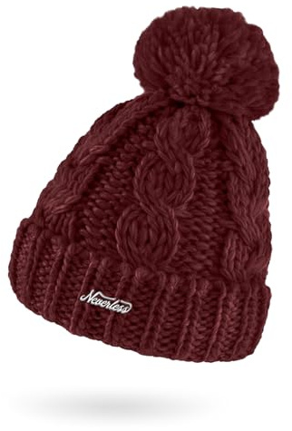 Neverless® Damen Mütze Grobstrick Strick-Bommel Pudelmütze Zopfstrickmuster Wintermütze Umschlag