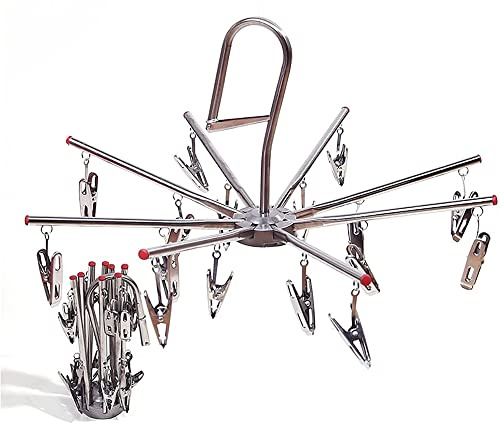Z C Folding Clothes Drying Rack,Thicken Stainless Steel Laundry Drying Rack,Portable Socks Hanger Underwear Hanger with 16 Clips for Drying Towels,Diapers,Bras,Baby Clothing
