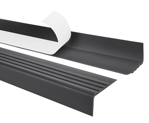 Quest Treppenkantenprofil PVC 30x27 mm Antirutsch - Dunkelgrau, 150 cm | Selbstklebender Stufenkantenschutz, sorgt für ein sauberes Finish der Stufen, leicht zu reinigen dank Rillenform