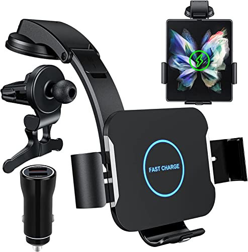 15W Qi Auto Handyhalterung Mit Ladefunktion, Doppelspule Kabelloses Autoladegerät Schnellladegerät, Fast Car Charger Starke Saugleistung für Samsung Galaxy Z Fold 6/5/4/Fold 3/2 iPhone 4,3-6,9 Zoll