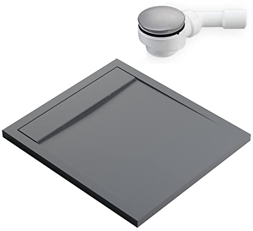 Bernstein Duschtasse New York 90x120 cm Betonoptik, Flache Duschwanne in Steinoptik, Rechteckiges Duschbecken aus Verbundwerkstoff, Rutschhemmende Gel-Coat-Oberfläche, Inkl. Ablauf Typ B