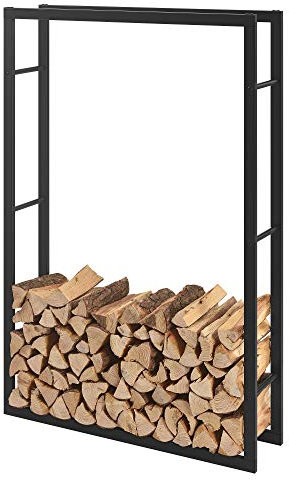 [en.casa] Kaminholzregal Täby Brennholzregal innen außen Metall 100 x 25 x 150 cm Holzunterstand Stapelhilfe für Feuerholz Holzlager Kaminholzständer Schwarz
