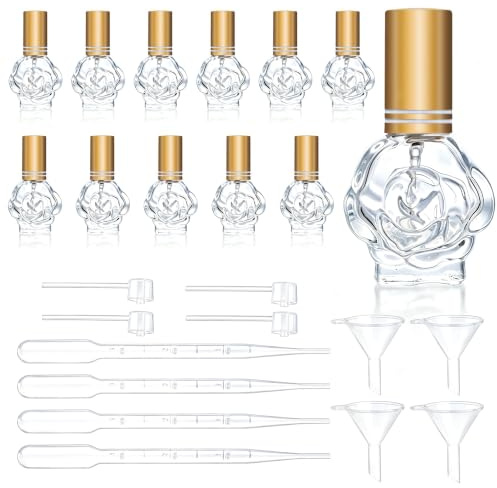 YU FENG 12pcs 10ml Glass Perfume Atomizer Bottle Empty Refillable Glass Spray Bottle With Funnels Pipettes Dispensers Portable Fragrance Bottle for Travel,Party, Gold-5