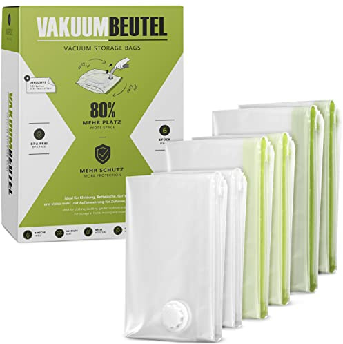 NORDIC® Vakuumbeutel 6 Stück (2M + 2L + 2XL) – BPA Frei INKL. ETIKETTEN - Vakuumbeutel für Kleidung, Bettdecken und vieles mehr - Vacuum Storage Bags – Vakuumierbeutel Bettdecken – Vakuum Aufbewahrung