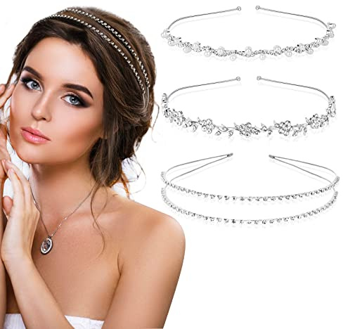 BETESSIN 3pz Cerchietti per Capelli Sposa Con Strass Cristallo Perle Fasce Coroncine Da Sposa Decorazione Capelli Damigelle Donna Compleanno Matrimonio Nozze