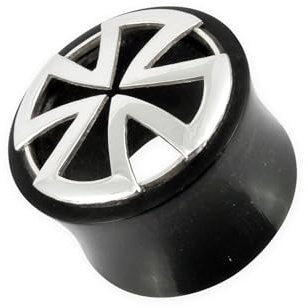 Fly Style Piercing Ohr Tunnel Plug Horn und 925 Silber - Ohr Piercings - Eisernes Kreuz Horn Tunnel