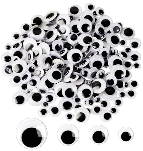 GEBETTER 200 Stück Selbstklebende Wackelaugen 8mm + 10mm + 12mm + 15mm Kunststoff Puppe Augen Kulleraugen Aufkleber zum Basteln Zubehör für DIY Scrapbooking Spielzeug Zubehör