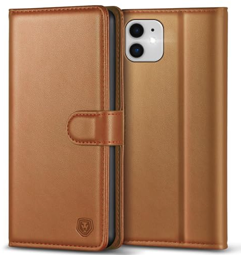 Kuafcase Compatible for iPhone 11 Case with 4 Card Slots Magnetic Closure Kickstand Shockproof Protective Phone Case Compatible for iPhone 11 - Brown