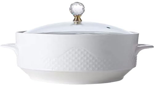 Sopera De Cerámica Blanca Pura con Tapa De Vidrio, Tazón De Sopa De Cazuela De Porcelana De Doble Asa For Restaurante, Cocina Casera, [Clase De Eficiencia Energética A] (Size : 10in)