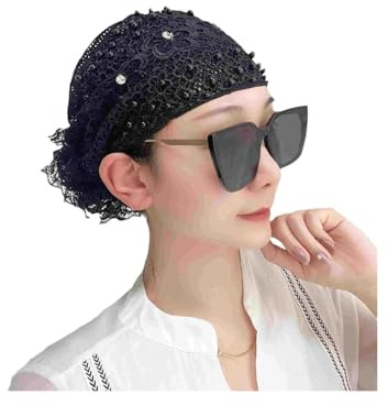 TAITUS 2024 Nueva Diadema de Encaje Floral con Incrustaciones de Perlas,Sombreros de Diadema de Encaje Floral para Mujer Sombreros de Cabeza de Cubierta de Pelo para Mujeres y niñas (One Size,Black)