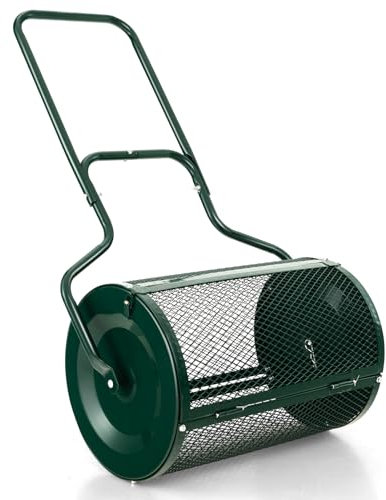 COSTWAY Épandeur à Compost de 60 cm Rouleau en Treillis Métallique, Épandeur de Gazon avec Poignée en Forme de ‘U’ Loquets Latéraux, pour Entretien du Jardin et Pelouse (Vert)