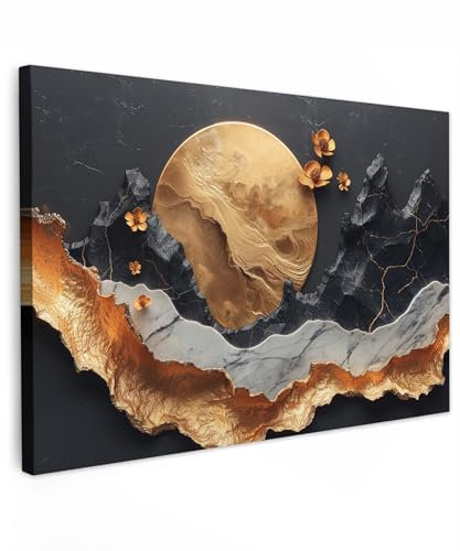 MuchoWow© Leinwandbilder Groß 120x80 cm XXL Wall Art Decoration Bilder für die Wand Schlafzimmer Deko Canvas Painting Wanddekoration Wohnzimmer Kunst - Gold - Modern - Abstrakt