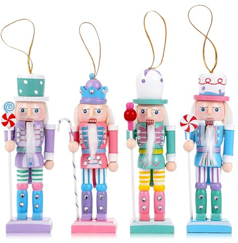 VorFor 4 Piezas de Color Caramelo Cascanueces Navidad,12CM Quebra Nozes Natal,Adornos de Madera Maciza Soldados Cascanueces,Chimenea Doméstica Nutcracker Christmas Decoración Nvidad.