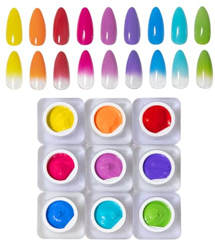 Moepak Pat Painting Gel Nail Polish Set Ombre Nail Gel Paint for Nail Art Drawing No Wipe Nail Art Painting Gel for Manicure Nail Salon 9 Colors (A)