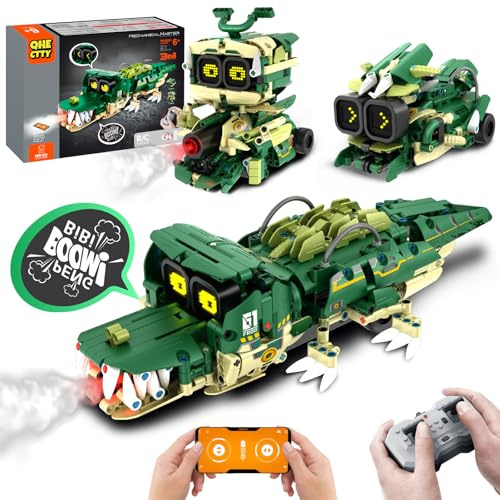 Technik Roboter Kinder für Jungen, 3-IN-1 Roboter Bauspielzeug für Kinder mit App-Fernsteuerung, Technik Programmierbares Bauspielzeug mit Musikspray, Geschenke für Jungen und Mädchen ab 6+ Jahren