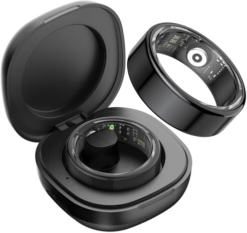 DekeFit Bague Connectée Homme Femme avec Compartiment de Chargement Portable, Smart Ring Sommeil/Fréquence Cardiaque/SpO2, 100+ Modes Sportifs, IP68 Étanche Smartring Android iOS, Taille 10, Noir