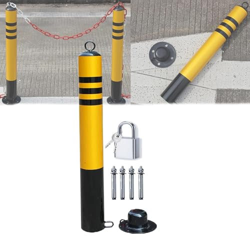 WhAeoy Parkpfosten Für Einfahrten - Abnehmbare, Reflektierende Verkehrskegel, Geschweißter Hebering, Mit 4 Dehnschrauben + 1 Schloss, Höhe: 600 Mm/750 Mm, Für Mehr Sicherheit Auf Parkplätzen,750×76mm