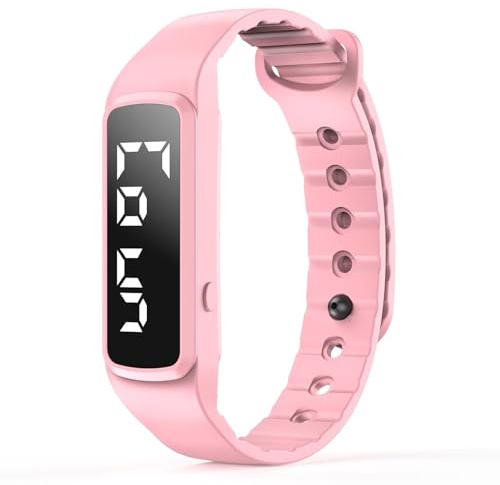 findtime Kinder Fitnessarmband Digitaluhr Fitness Tracker ohne App und Handy Schlaftracker Wecker Fitness Tracker Kinder Uhr Wasserdicht Rosa