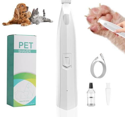 4-in-1 Leise Hundeschermaschine – Wiederaufladbare, wasserdichte Schermaschine für Hunde und Katzen mit 4 Trimmerköpfen für Pfoten, Augen, Ohren und Körper (Stil 5 Weiß)