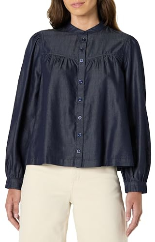 Amazon Essentials Camicetta da Donna a Maniche Lunghe in Chambray di Jeans, vestibilità Comoda, Rinse, S