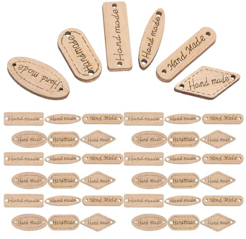 DIYEAH Holzknopf Etiketten 50 Stück Handgefertigte Namensschilder 2 Löcher Vintage Stil Zum Nähen Basteln Scrapbooking Dekoration