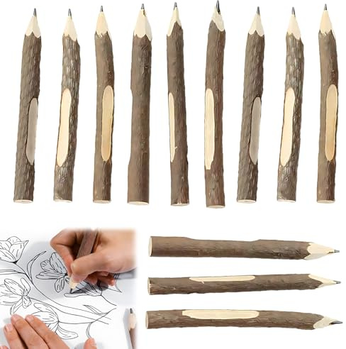 LEIIERUY Matite in Legno Naturale 12 Pezzi 17cm Corteccia Artigianale Rami Legno Matita, Matite per Scrivere er Bambini, Studenti, Insegnanti, Ufficio, Materiale Scolastico
