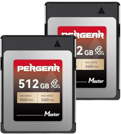 PERGEAR Master Série 512 GB CFexpress 4.0 Type B Carte Mémoire (Lot de 2) | Vitesse de Lecture Jusqu'à 3500 Mo/s et Vitesse d'écriture Jusqu'à 3400 Mo/s, pour 4K/8K, pour R3/R5/R5 C/Z8/Z9/Z7 II/Z6 II