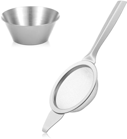 TIESOME Matcha sieb mit Tasse Aus Edelstahl, Feinmaschige Siebe 6 Cm Mini Haushaltssieb Küchensieb with Reinforced Handle Zum Sieben, Abseihen, Abtropfen(Silber)