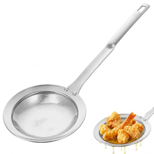 Toyvian Ölsieb Edelstahl Feinmaschig Sieblöffel Mit Rutschfestem Griff Netzsieb Zum Abschöpfen Von Fett Und Verunreinigungen Für Kochen Hot Pot Und Küche 11.14X3.94X1.18In