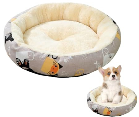 Welpen-Schlafnest – 40 cm rundes Plüschkissen, Haustiermatte, atmungsaktiv, warmes Fellkissen, weiches Bett für den Innenbereich, Katzen, Hunde, Entspannung, Ecke, Wohnzimmer, Winter