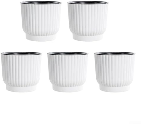 Zilimontt Lot de 5 pots de fleurs à arrosage automatique avec système de corde en coton, design double couche pour 7 à 15 jours de stockage de l'eau, pots de fleurs en résine et plastique macaron (100