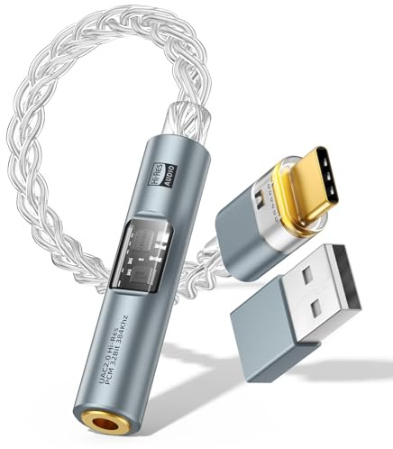 MoKo Adaptateur Audio USB-C vers 3,5mm, DAC Dongle Type-C vers Aux Jack | Double DAC CX31993 MAX97220, Amplificateur HiFi Intégré, Hi-Res, Contrôle Ligne, Pour iPhone iPad Mac Windows Switch PS5,Gris