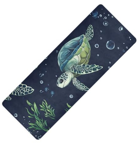 Yogamatte mit Cartoon-Motiv brasilianische Schildkröte, marineblau, bedruckt, Hot Yoga, Naturkautschuk, rutschfest, dick, 1 mm, mit Tasche für Tapete para ejercicio 180,3 x 66 cm